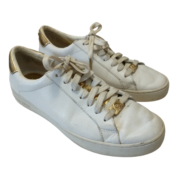 Michael Kors lrving White & Gold Women's Sneakers - Picture 1 of 12